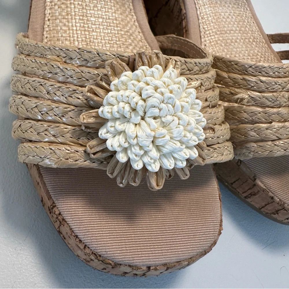 STEVE MADDEN JGarner Wedge Tan Raffia Sandal Size 3 Little Girl